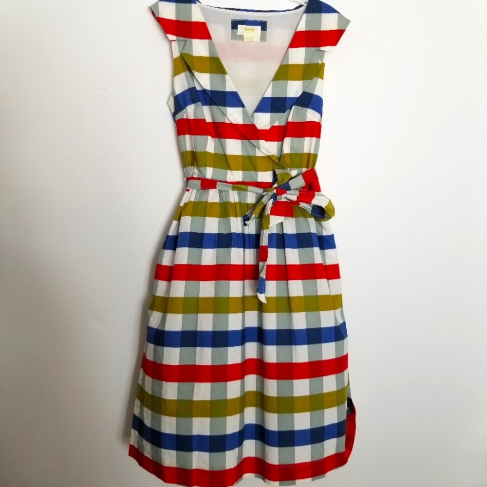 Maeve by Anthropologie Cricket Club Gingham Plaid Cotton Fit & Flare Dre…
